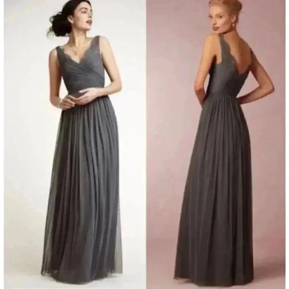 BHLDN Hitherto Fleur Gray Blue Formal Maxi Dress - size 2 - Picture 1 of 6